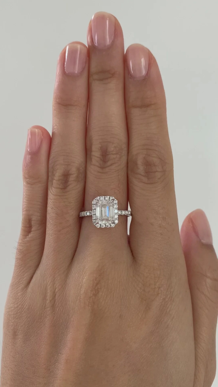 Emerald Ring with Diamond Halo by KRK Jewels – Bold Green Emerald Surrounded by a Dazzling Halo